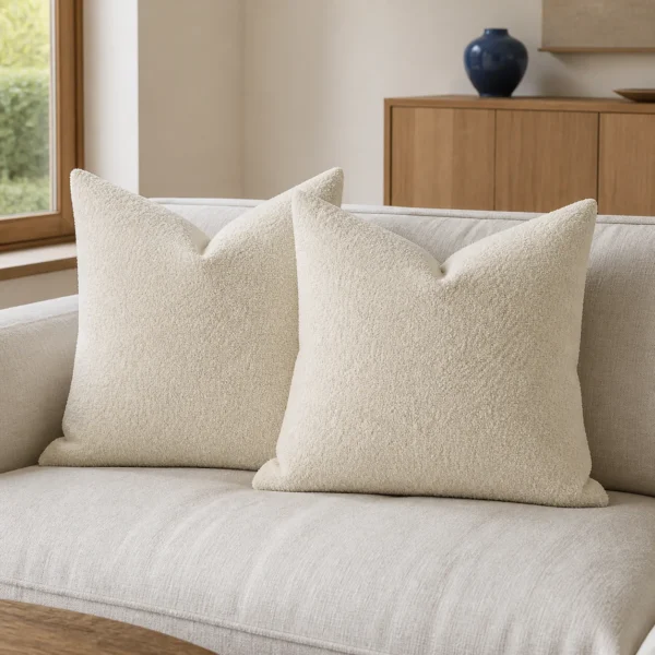 Beige bouclé sierkussenhoezen, 45 x 45 cm, set van 2