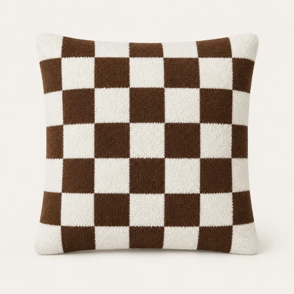 Checkerboard sierkussenhoes mocha, 45 x 45 cm