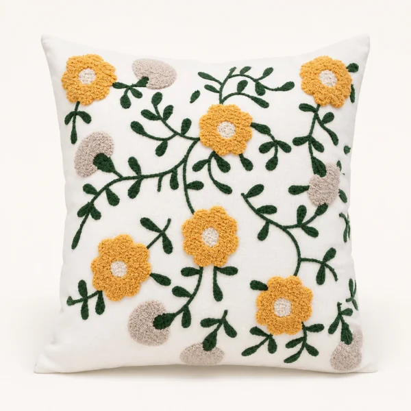 Geborduurde bloemen sierkussenhoes, 45 x 45 cm