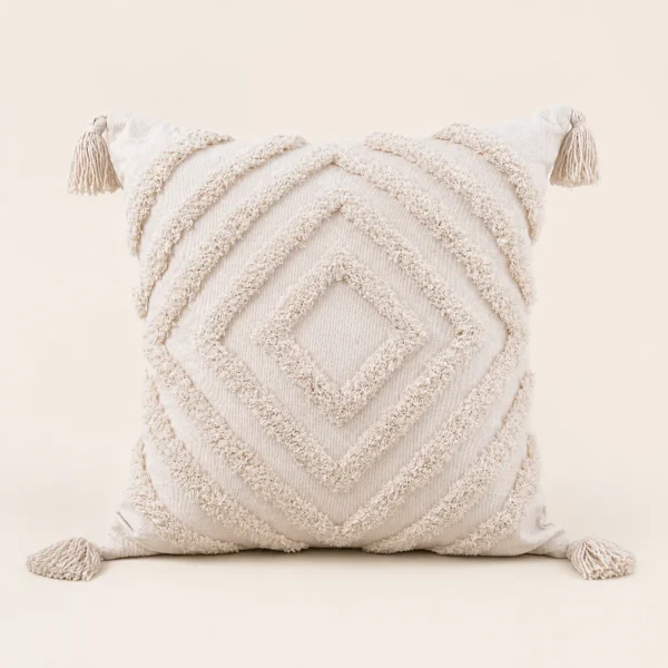 Naturel tufted sierkussenhoes met kwastjes, 45 x 45 cm