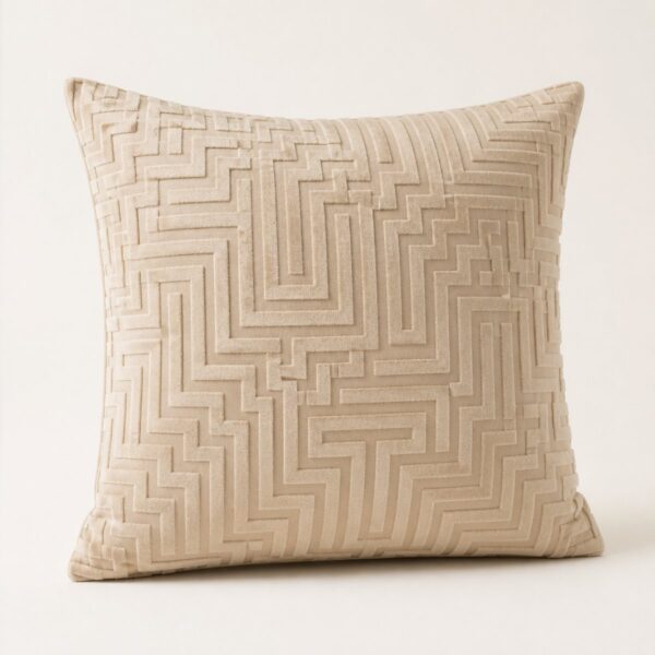 Geometrische sierkussenhoes velours beige 45 x 45 cm - productfoto