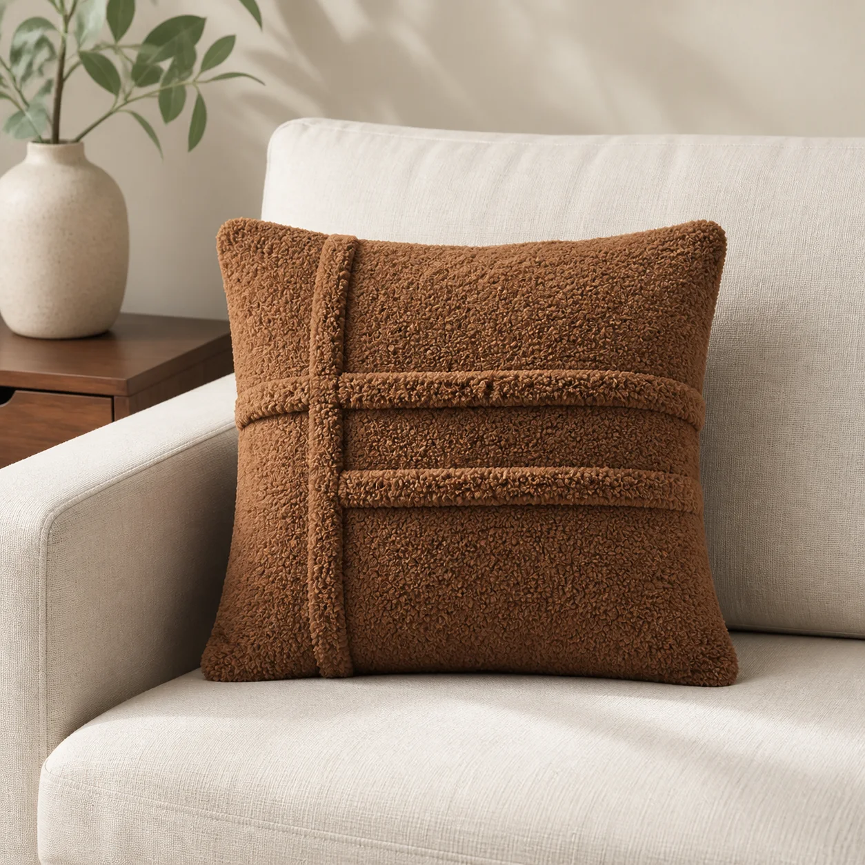 Caramel wollook sierkussenhoes, 45 x 45 cm