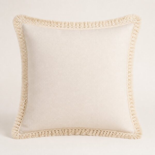 Sierkussenhoes met franje naturel 45 x 45 cm - productfoto